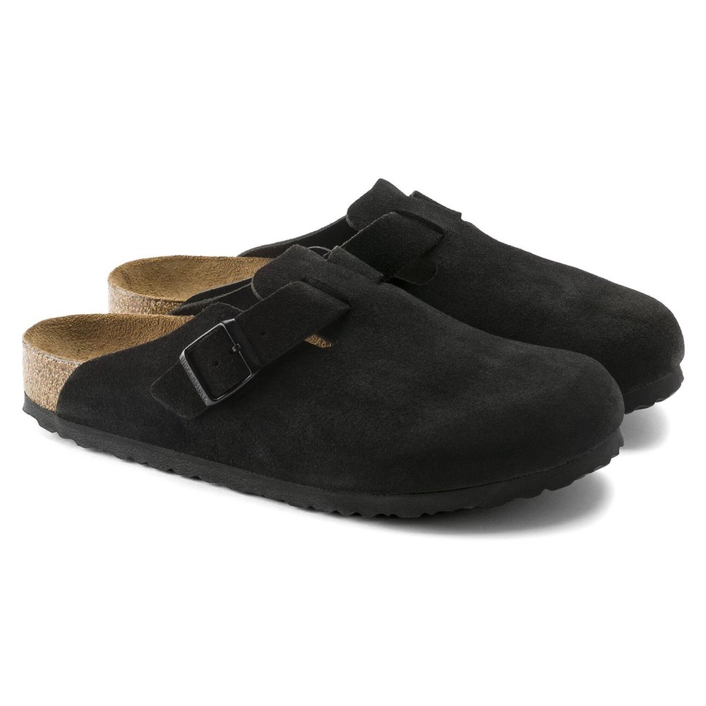 Birkenstock Boston Black Suede Leather Women's Clogs